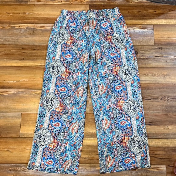 Pants - Colorful Paisley Print Wide Leg Pants